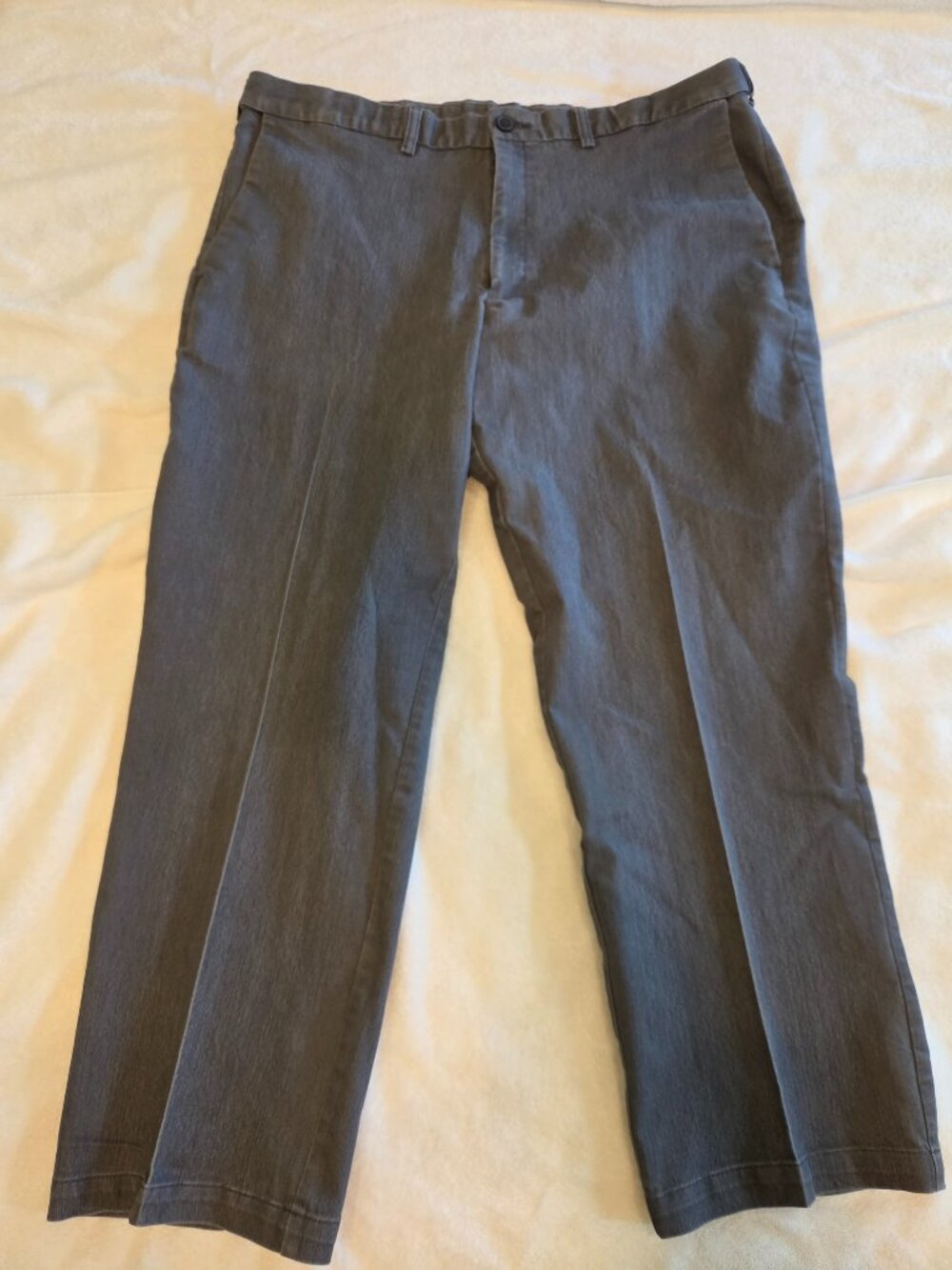 Haggar Stretch Denim Expand Waist Classic Fit Dress Pants Med Grey, 42x29